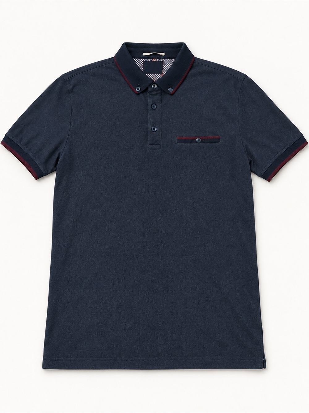 Denim & Flower Navy Polo with Burgundy Trim